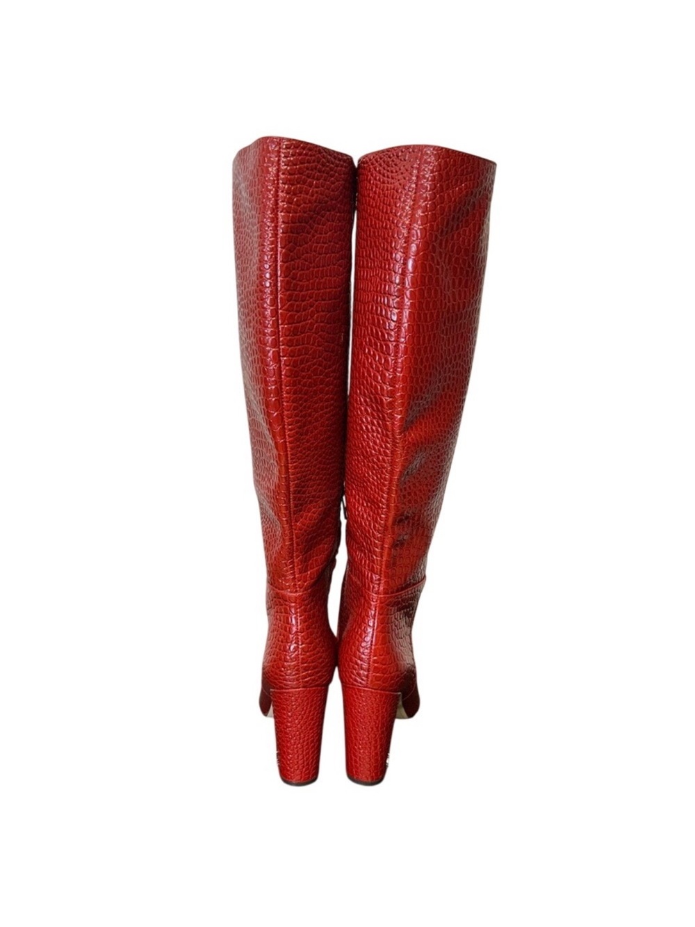 Sam Edelman Red Croc-Embossed Leather Heeled Boots - Picture 3 of 8